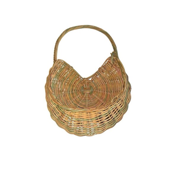 Vintage Hanging Wicker Flower Basket Handwoven Boho Cottagecore Plant Holder - Picture 3 of 14